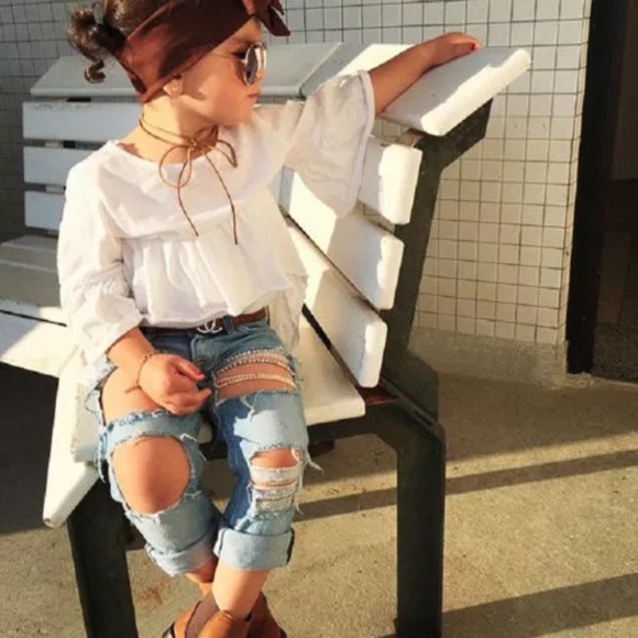 Girls Top Ripped Denim Pants Jeans Outfit - Picture 4 of 7